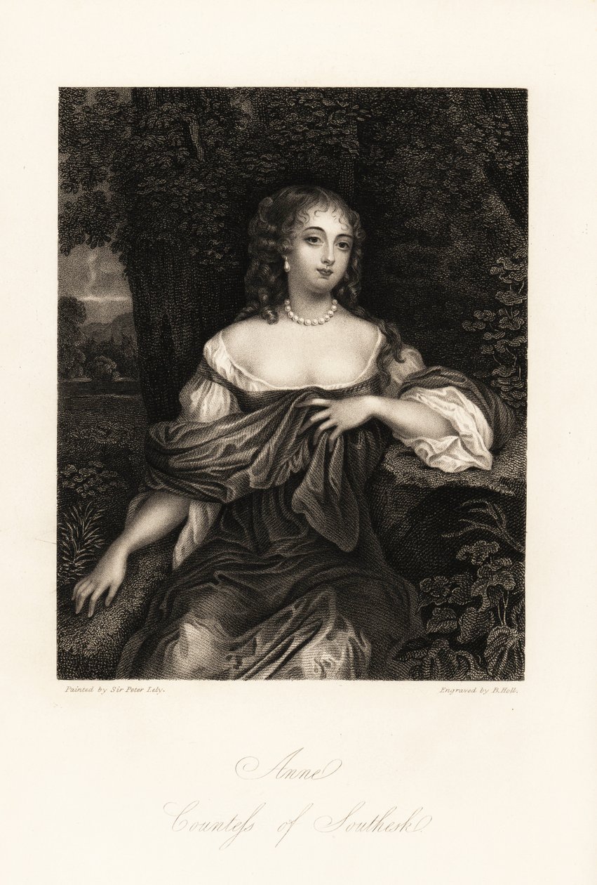 Porträtt av Anne Carnegie, grevinnan av Southesk, hustru till James Carnegie, tidigare Lady Anne Hamilton, ökänd för sin affär med hertigen av York, c. av B. Holl
