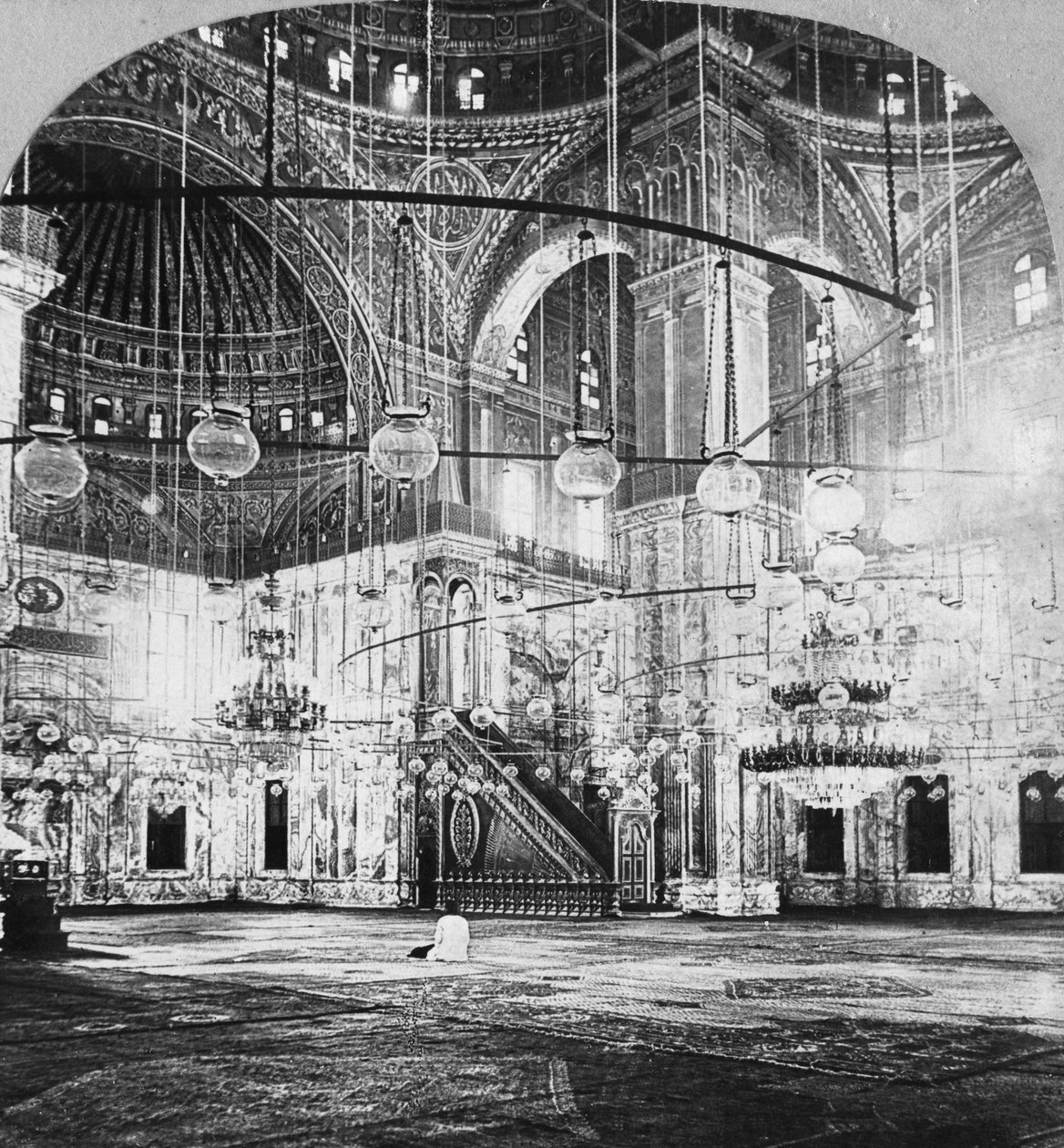 Interiör, Muhammad Alis moské, Kairo, Egypten, 1899 av B. L. Singley