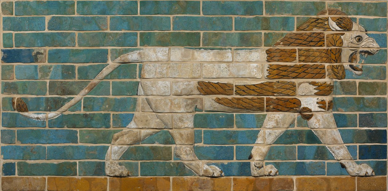 Lejonrelief från processionsvägen i Babylon, c.605-562 f.Kr. (glaserat tegel) av Babylonian