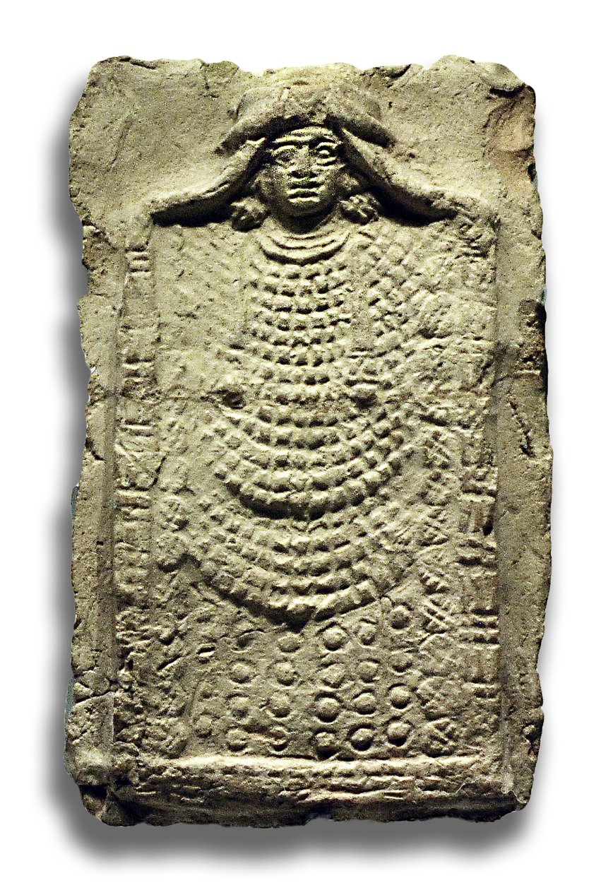 Relief som visar en babylonisk gudom (lera) av Babylonian