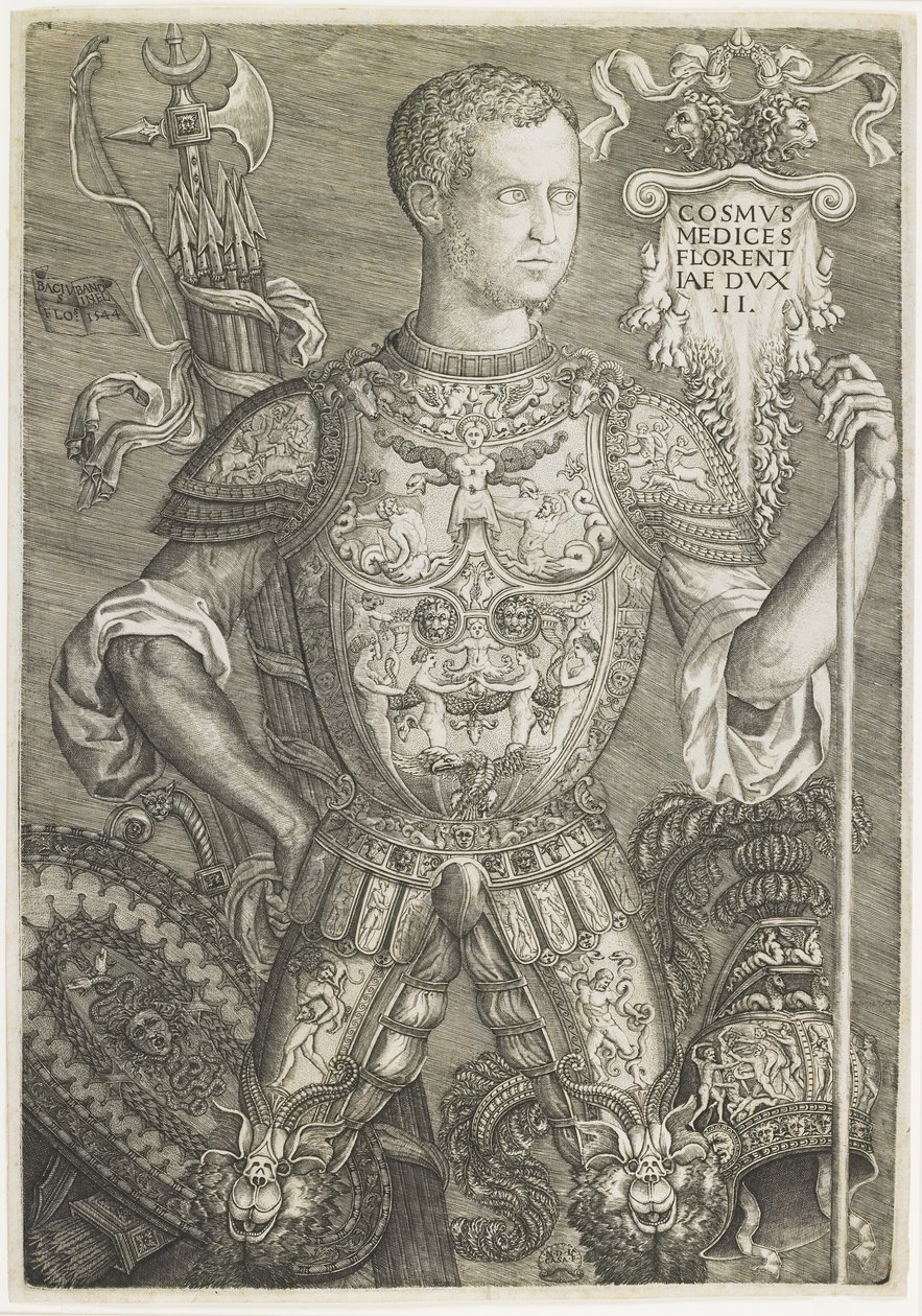 Cosmo I de Medici, graverad av Niccolo della Casa (fl. C.1543-48) av Baccio (after) Bandinelli