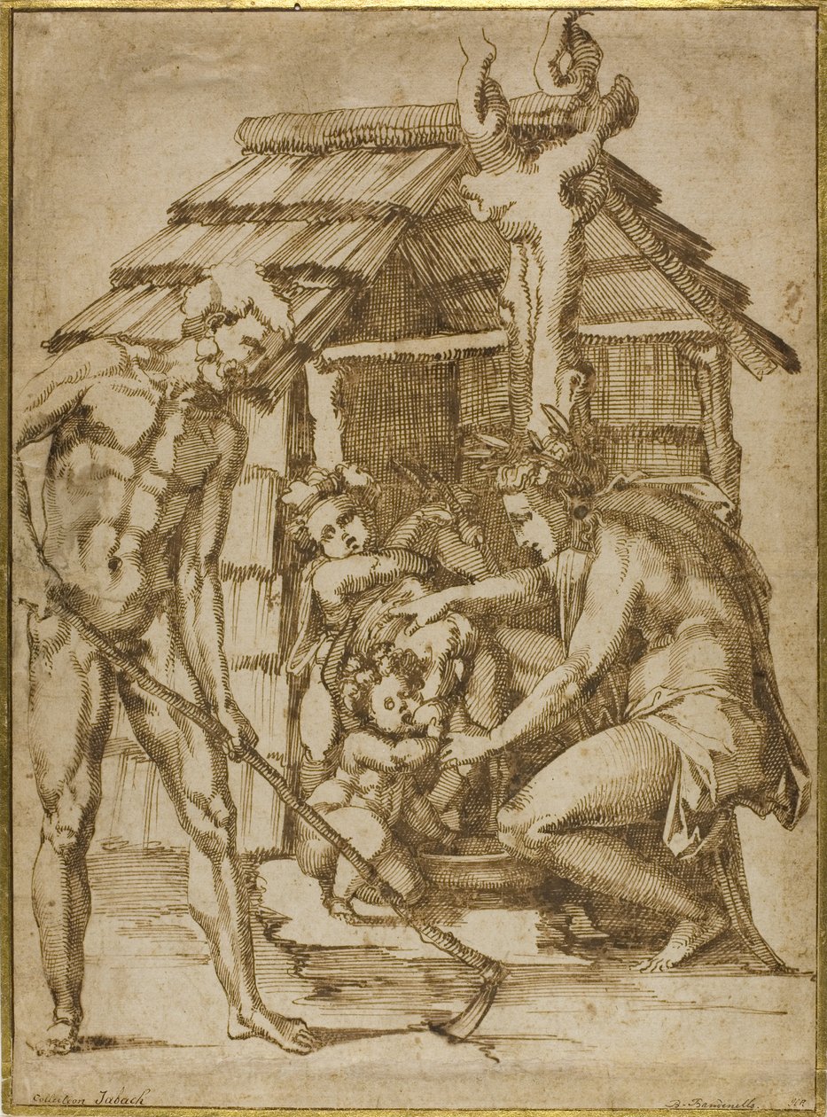 Första familjen före ett skydd, 1547-48 av Baccio Bandinelli