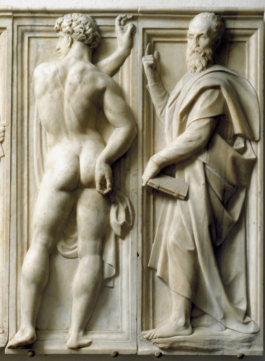 Prophete and Ignudo Low marmorrelief av Baccio Bandinelli (1493-1560) av Baccio Bandinelli
