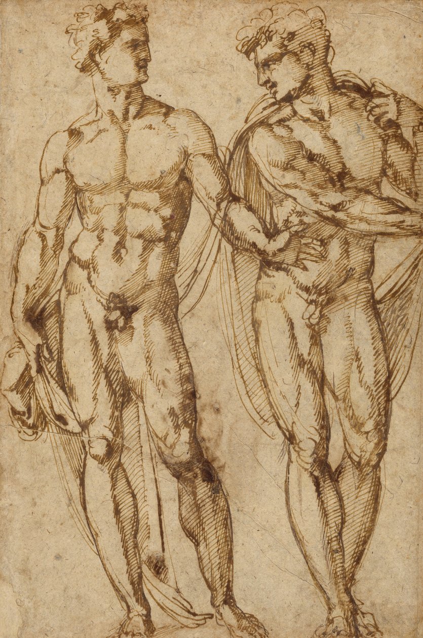 Studie av två män (recto); Studie av huvudet på en skäggig man (verso) av Baccio Bandinelli