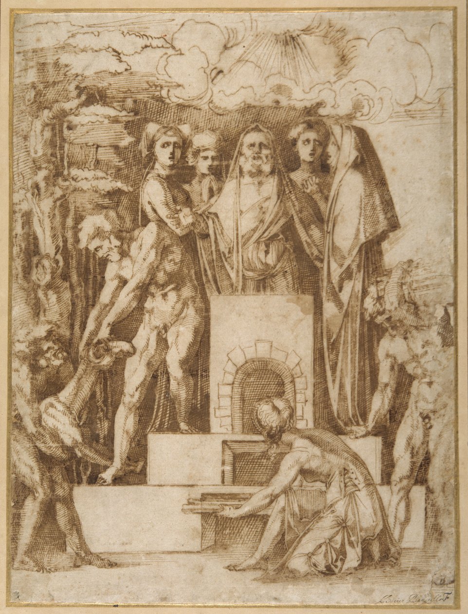 The Sacrifice of Noah (penna & brunt bläck på vitt papper) av Baccio Bandinelli