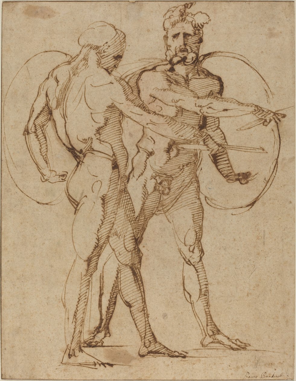 Två nakenbilder, ca 1520 (penna och brunt bläck på lagt papper) av Baccio Bandinelli