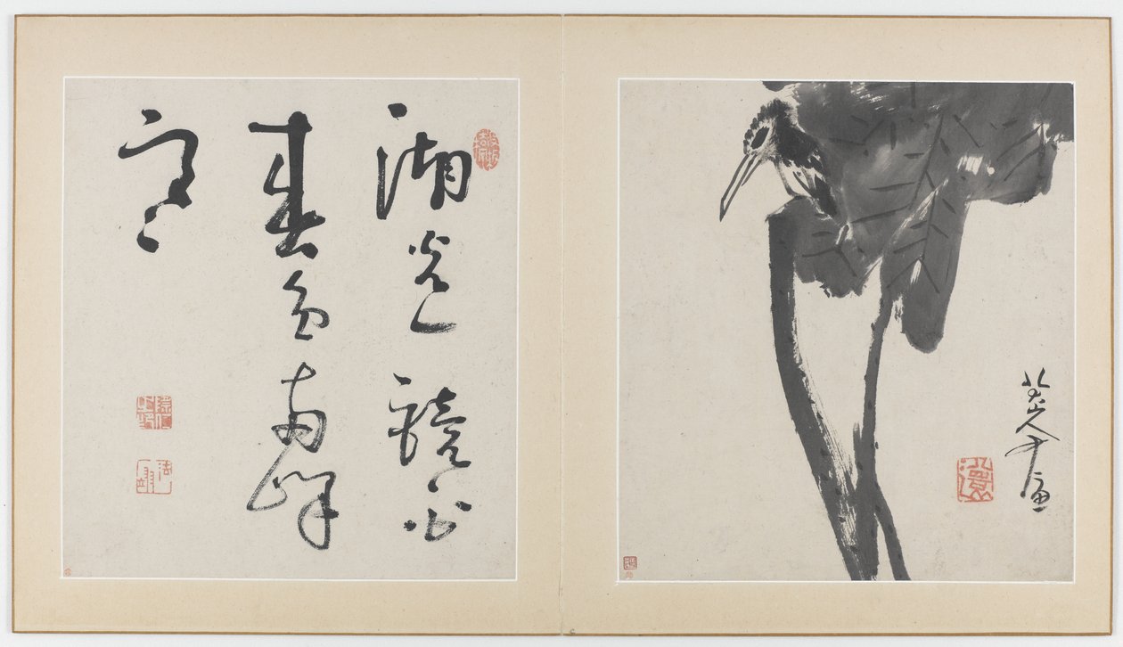 Sidor från ett album med blommor, fåglar, insekter och fiskar, Qingdynastin, 1688-89 (bläck på papper) av Bada Shanren