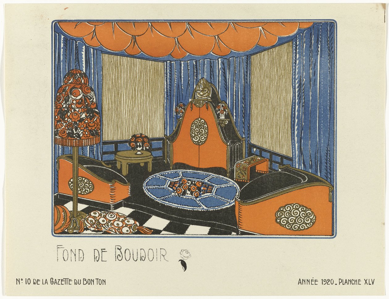 Gazette du Bon Ton, 1920 - nr 10, Pl. XLV: Fond de Boudoir (titel på objekt) av Bagge and Huguet