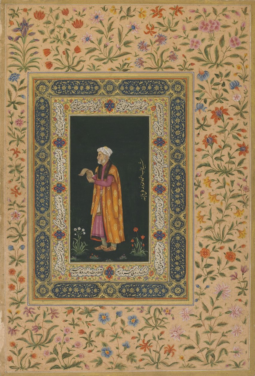 Porträtt av Itimad Al-dawla, Mughal-dynastin (ogenomskinlig akvarell och guld på papper) av Balchand (attr. to)