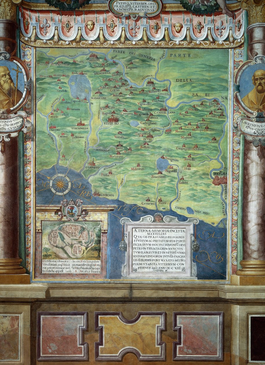Det romerska Tuscia-landet donerat av grevinnan Matilda till kyrkan, detalj av fresker av Baldassare Croce av Baldassare Croce