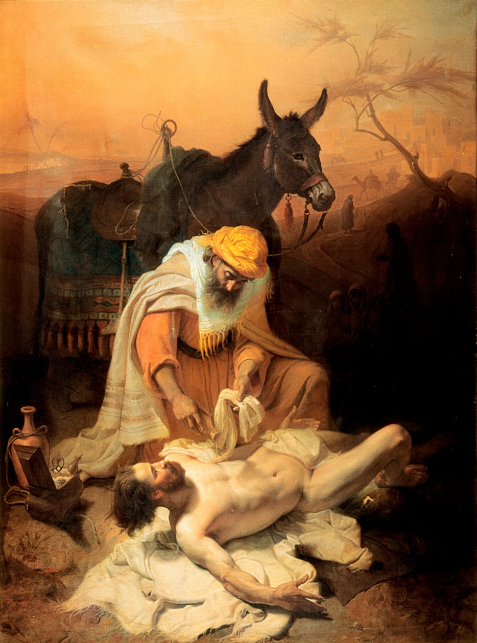 Evangeliets samarit 1851 (olja på duk) av Baldassare Verazzi