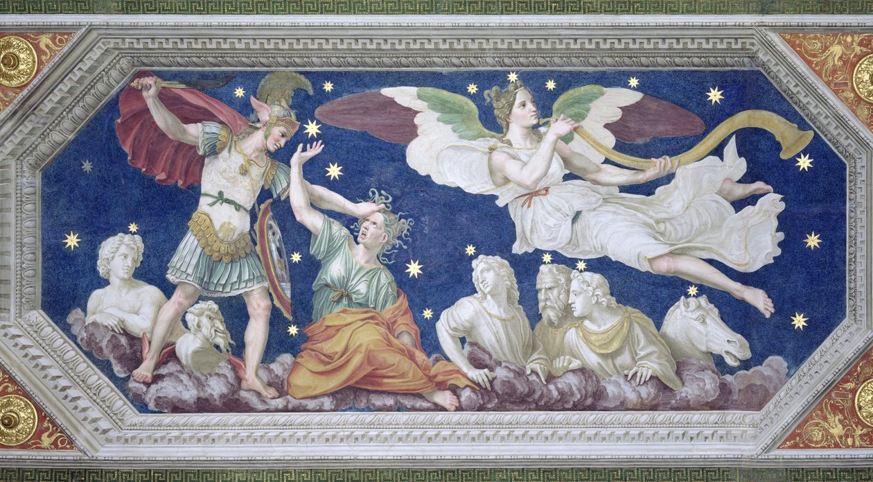 Perseus och Medusa, takdekoration från "Sala di Galatea", 1511-12 av Baldassarre Peruzzi