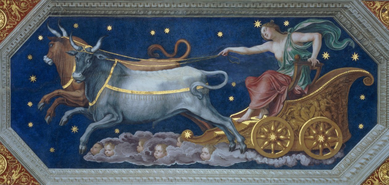 Nymfen Kallisto på Jupiters vagn, takdekoration från "Sala di Galatea", 1511-12 av Baldassarre Peruzzi