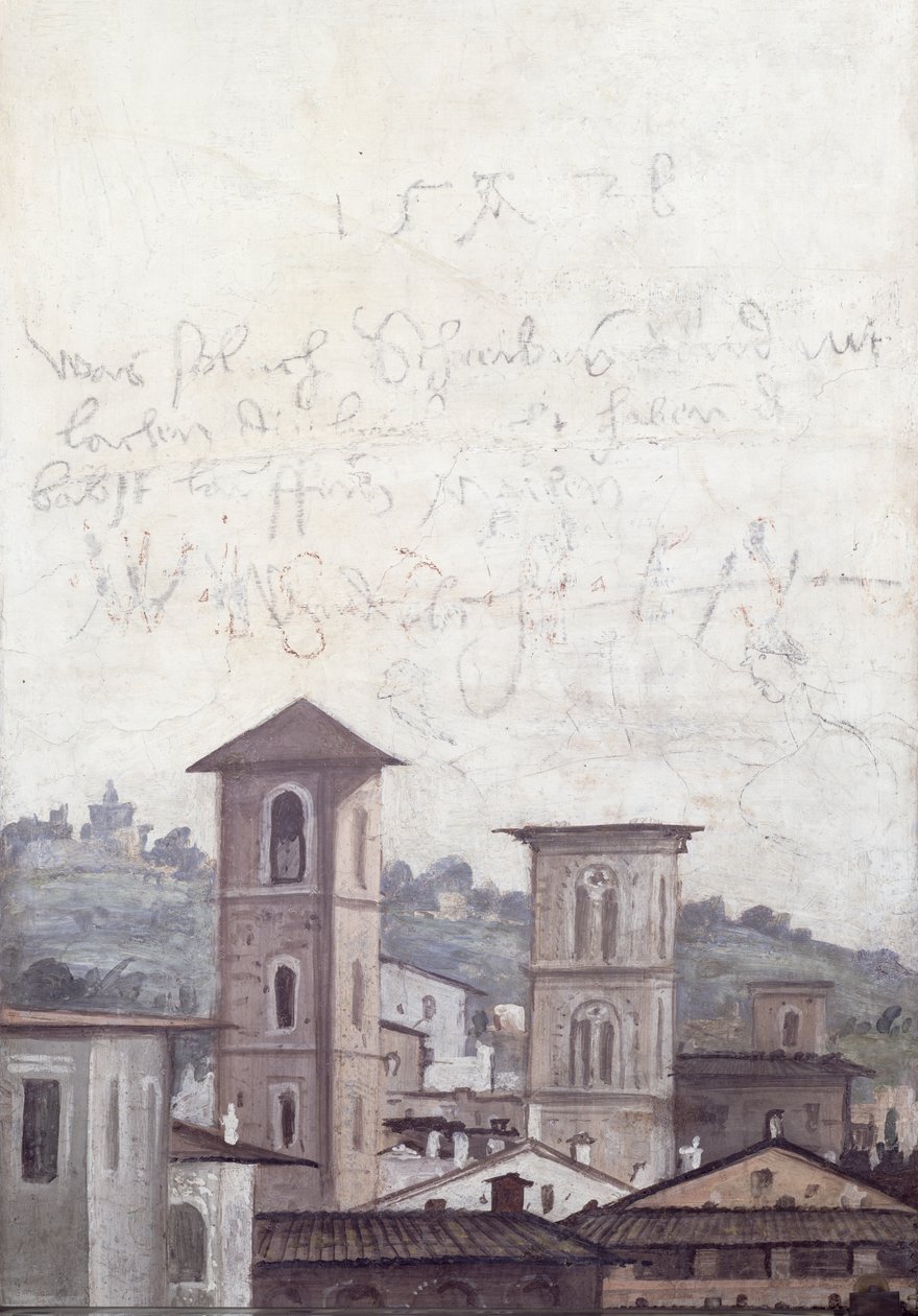 Detalj i "Sala delle Prospettive" (Perspektivsalen) som visar en vy över Rom, 1518-19 av Baldassarre Peruzzi