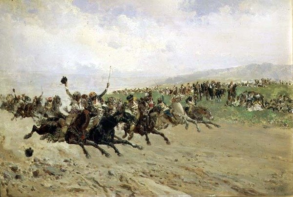 Andalusien: Hästkapplöpning på en mässa, sent 1800-tal av Baldomero Calopre y Gimenez