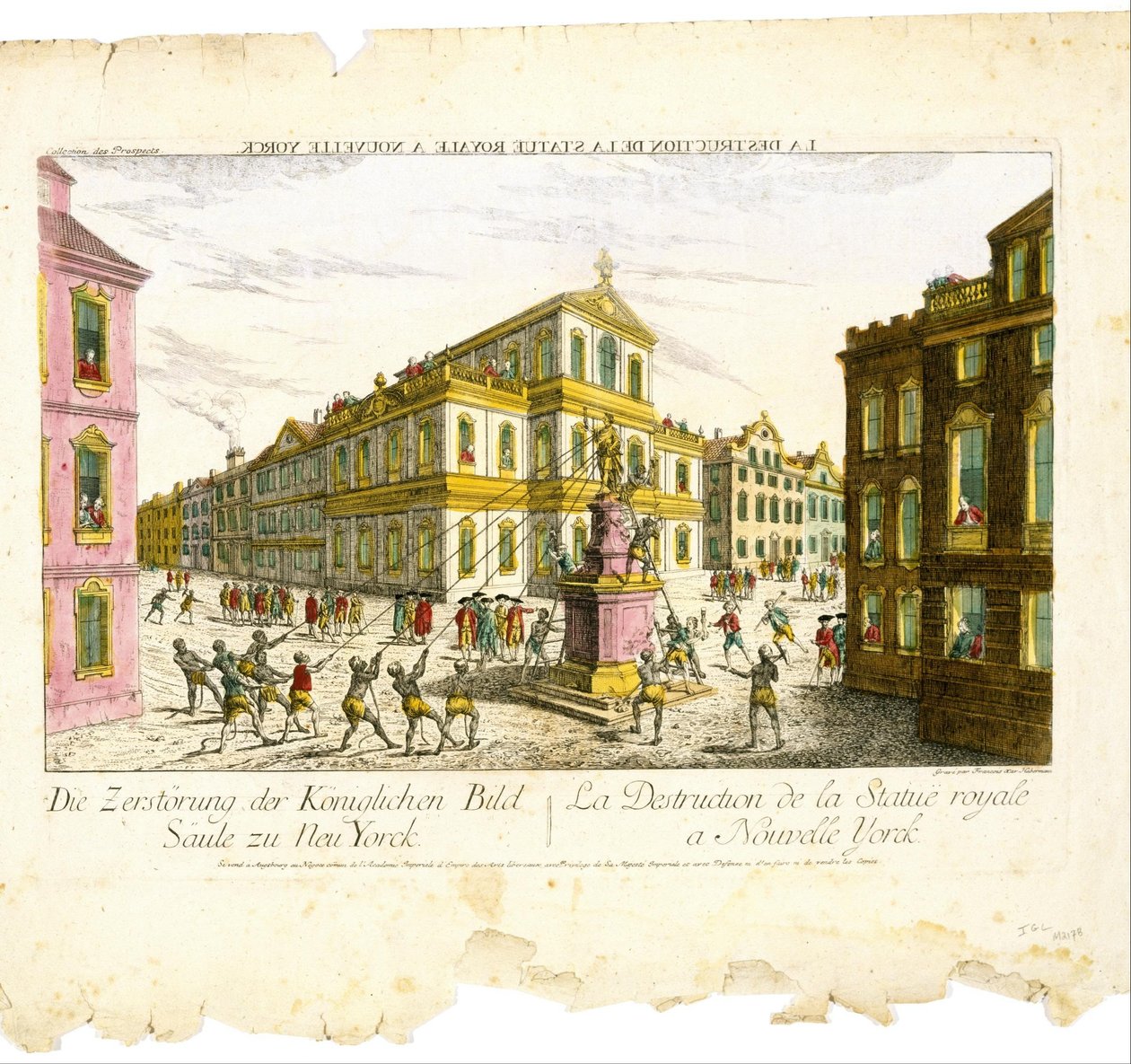 Förstörelse av den kungliga statyn i New York av Balthasar Friedrich Leizel