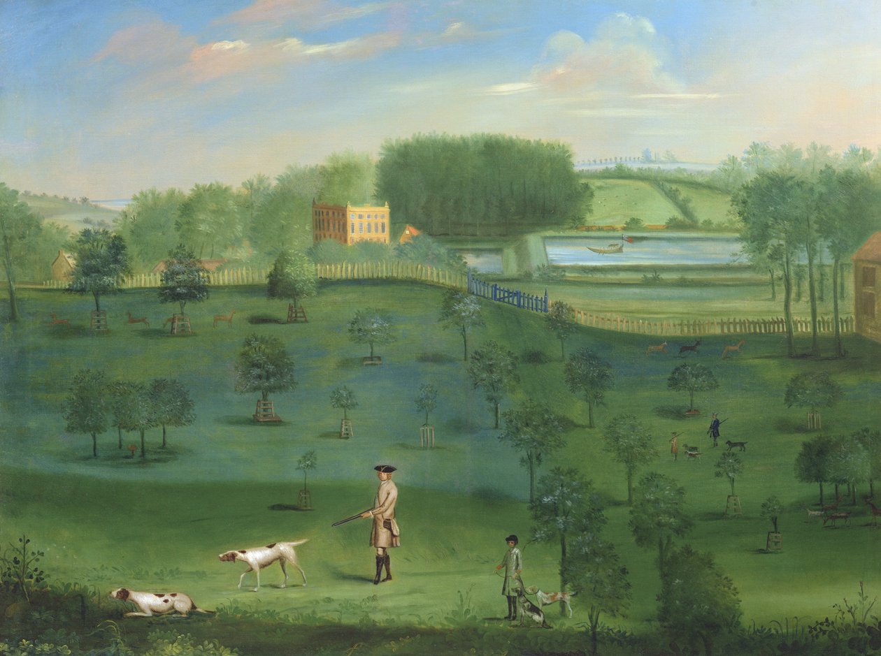 Landshusscen med rådjur och arboretum av Balthasar Nebot