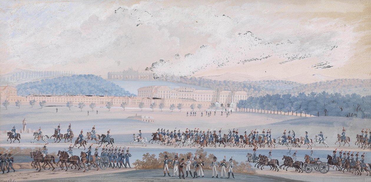Parade der kaiserlichen Armee vor Schloß Schönbrunn av Balthasar Wigand