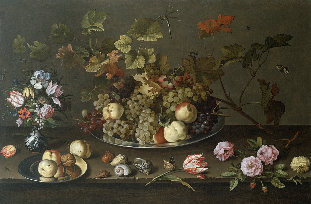 Stilleben av frukt, blommor och skal av Balthasar van der Ast