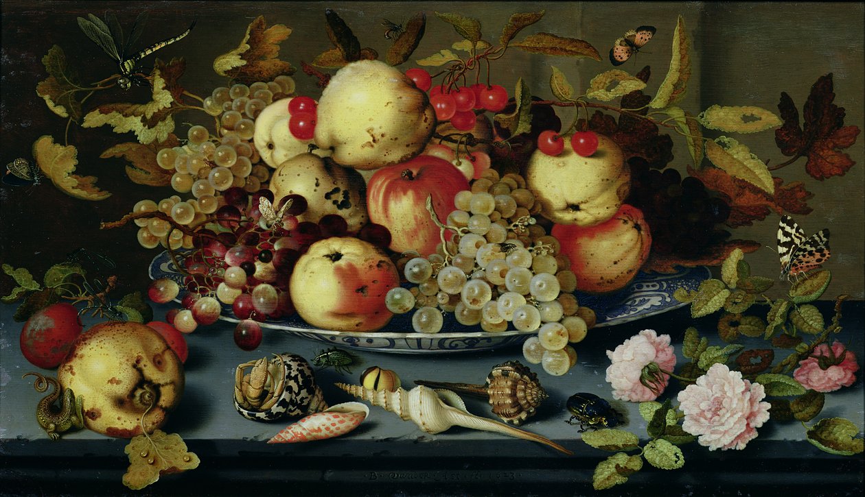 Stilleben med frukt, blommor och skaldjur av Balthasar van der Ast