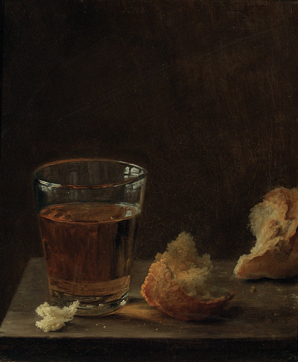 Ett glas öl och en fralla på ett bord av Balthasar Denner