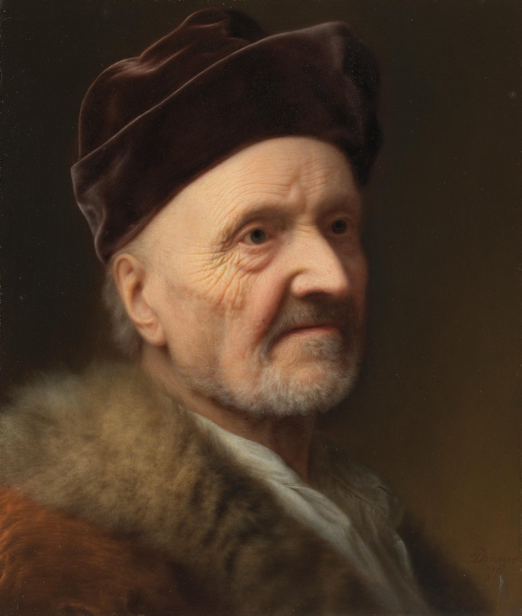 Porträtt av en gammal man i päls av Balthasar Denner