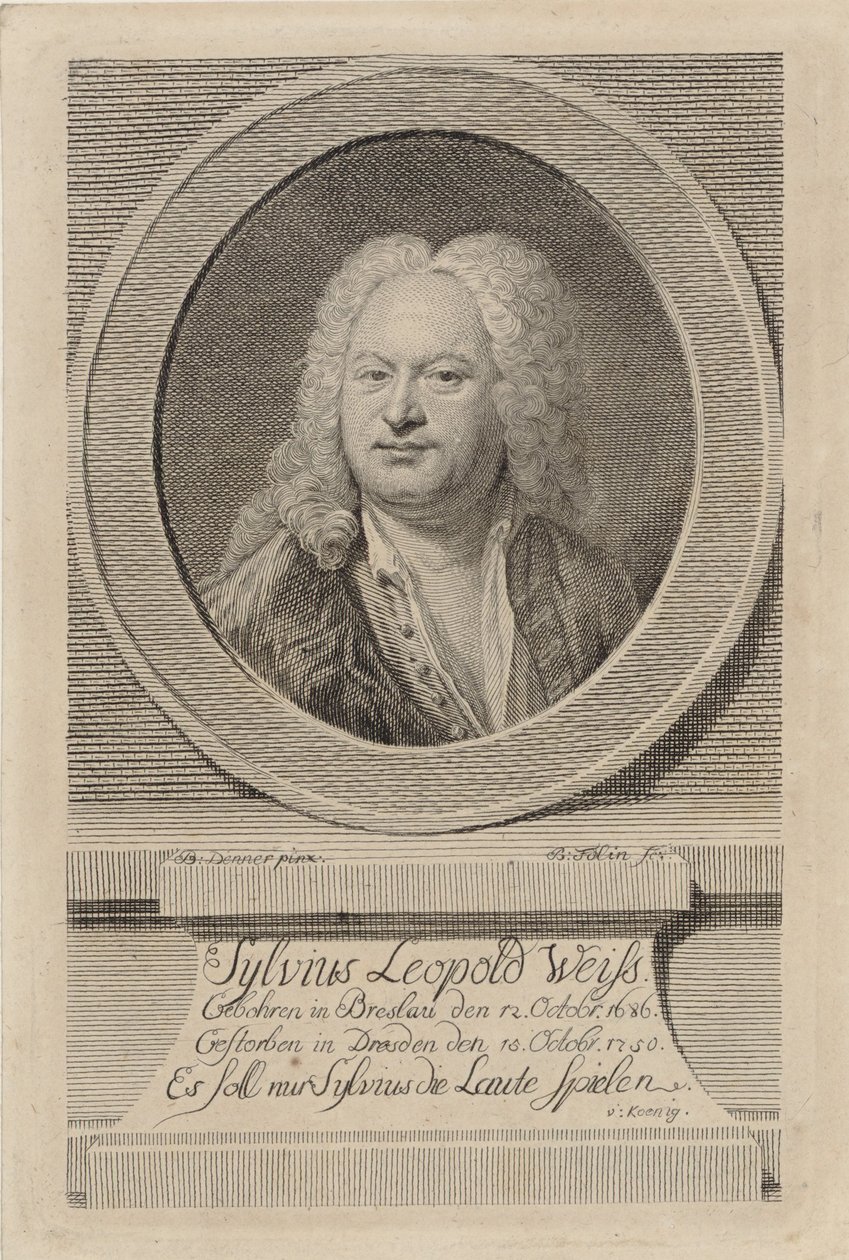 Porträtt av Sylvius Leopold Weiss 1686-1750, 1750. av Balthasar Denner