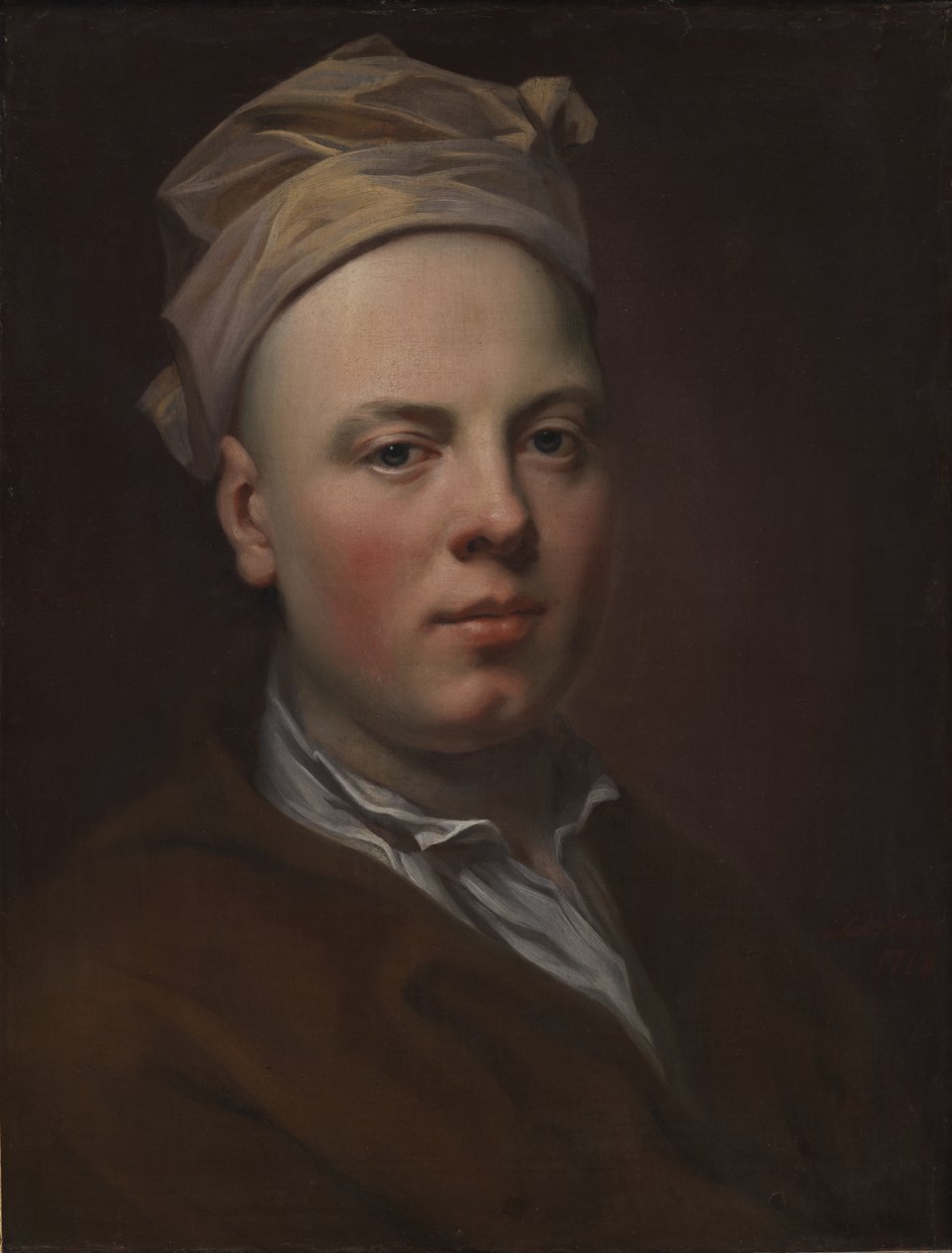 Porträtt av en ung man som bär en vit mössa av Balthasar Denner