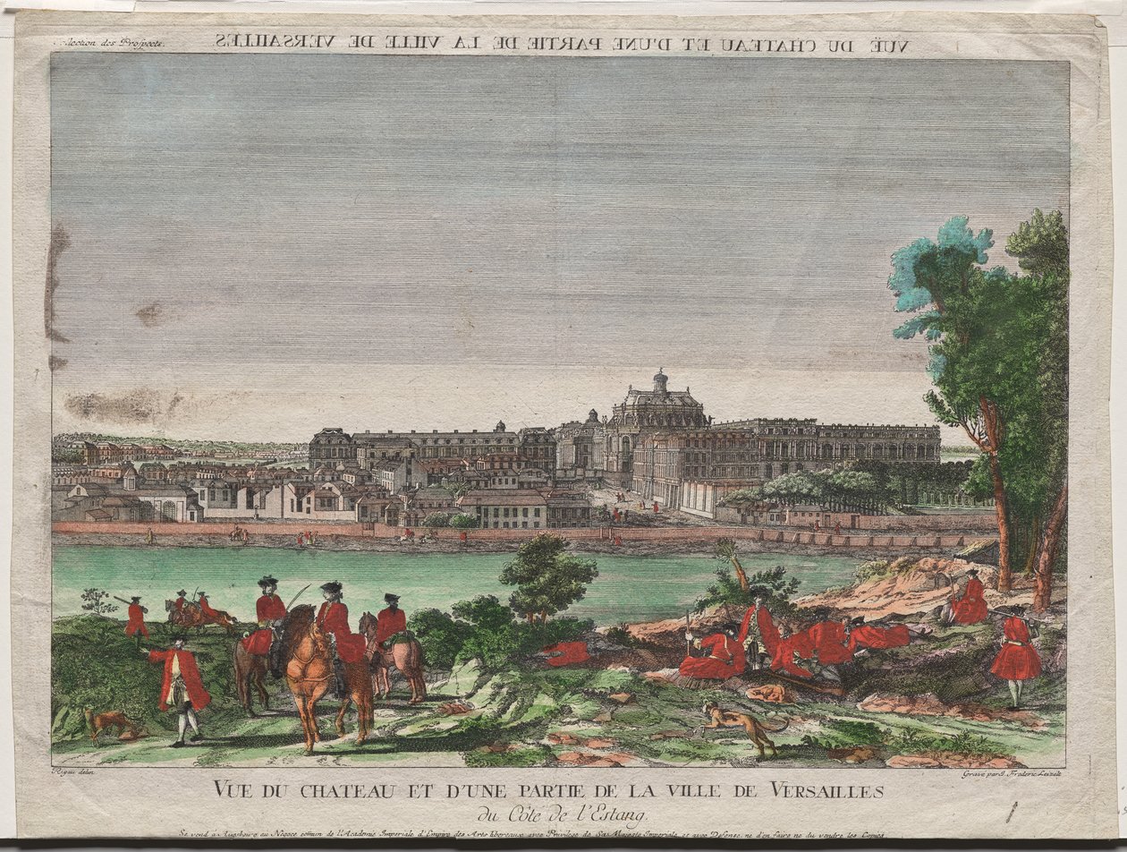 Utsikt över slottet och en del av staden Versailles av Balthasar Friedrich Leizelt