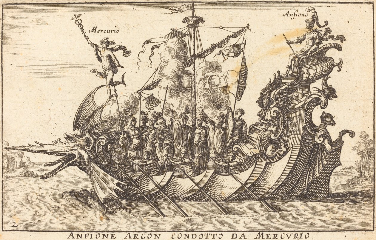 Argon amfion dirigerad av Mercury av Balthasar Moncornet after Remigio Cantagallina