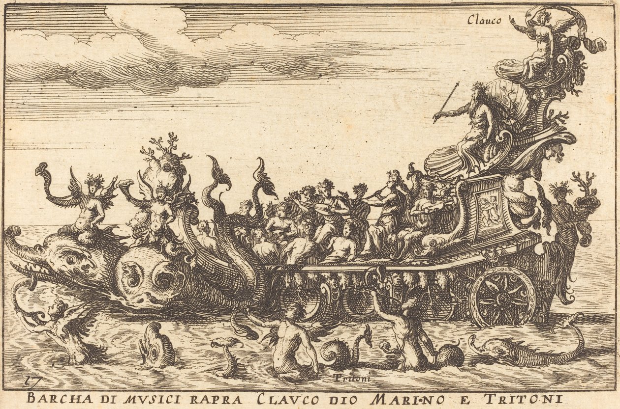 Båt av rapramusiker Clauco gud Marino och Tritoni av Balthasar Moncornet after Remigio Cantagallina