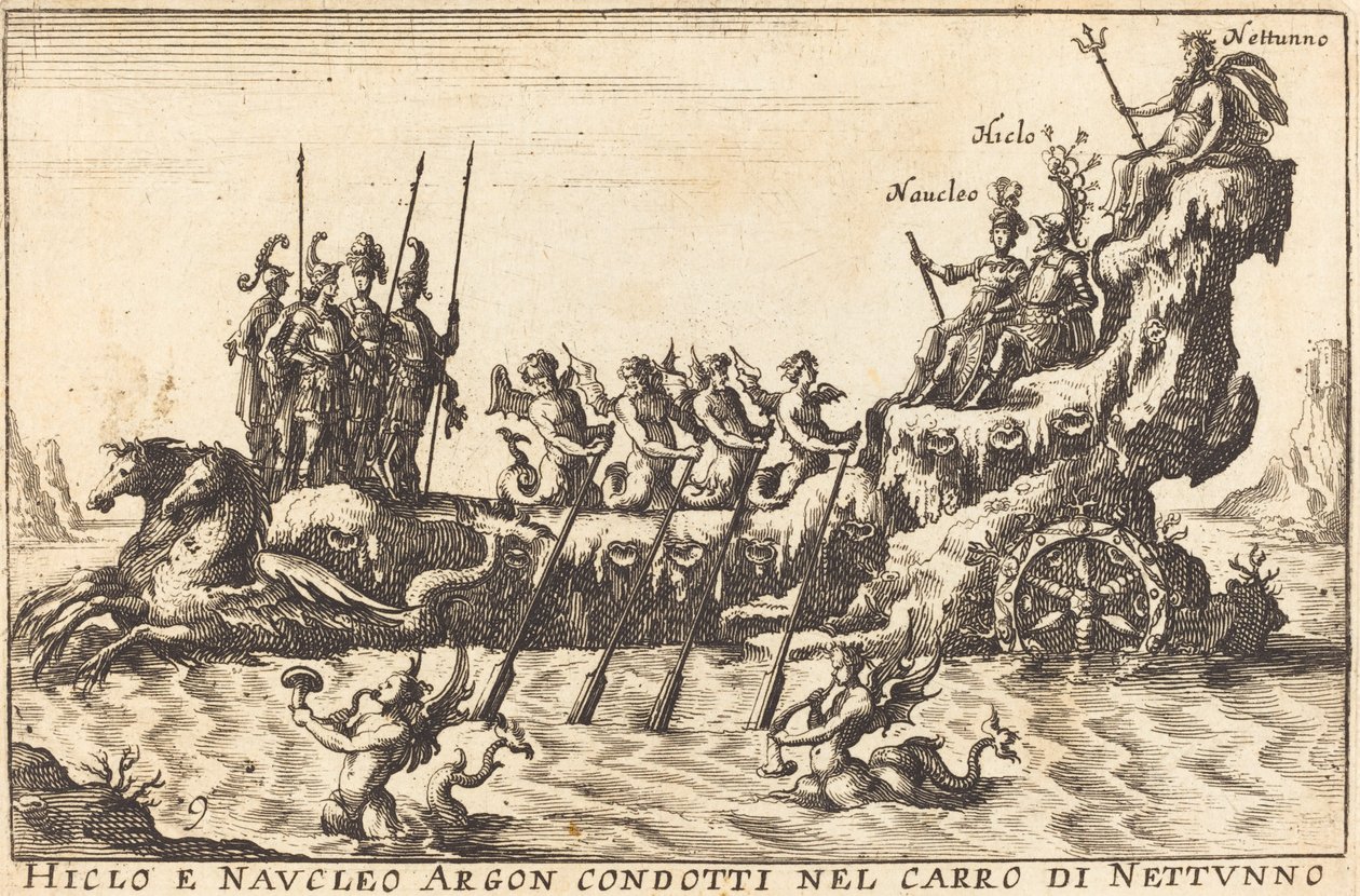 Hiclo och Naucleo Argon ledde i Neptunus vagn av Balthasar Moncornet after Remigio Cantagallina