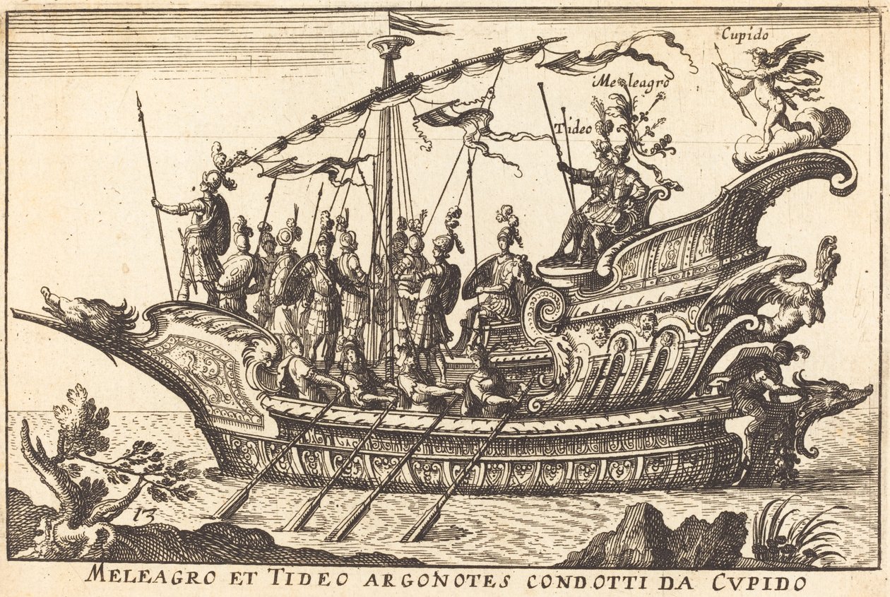 Meleager och Tydeus ledde Argonauterna till Amor av Balthasar Moncornet after Remigio Cantagallina