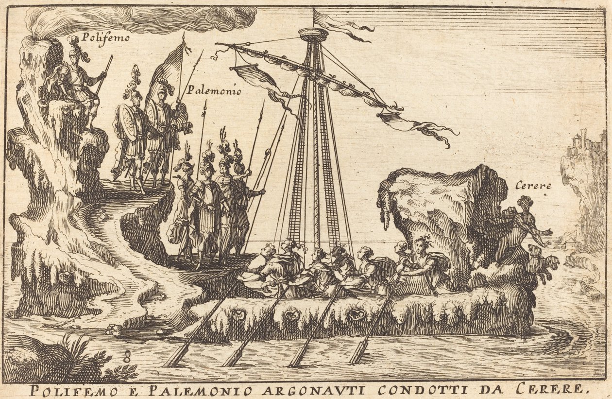 Polyphemus och Palemonio Argonauti under ledning av Ceres av Balthasar Moncornet after Remigio Cantagallina