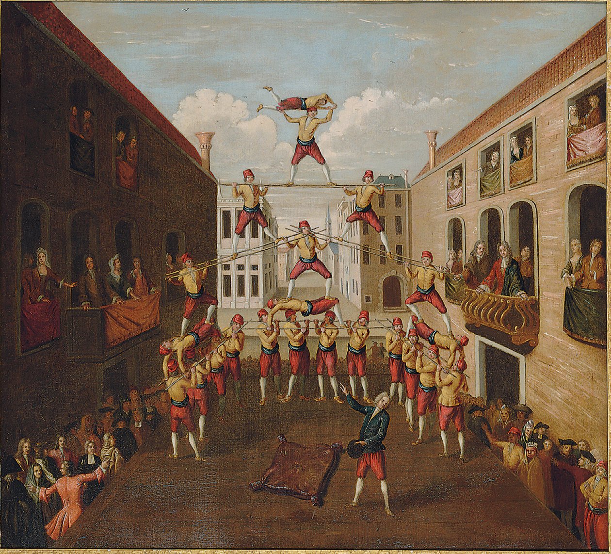 The Forze d "Ercole: The Castellani Acrobats in a Venetian Piazza, c.1746 av Balthasar Nebot