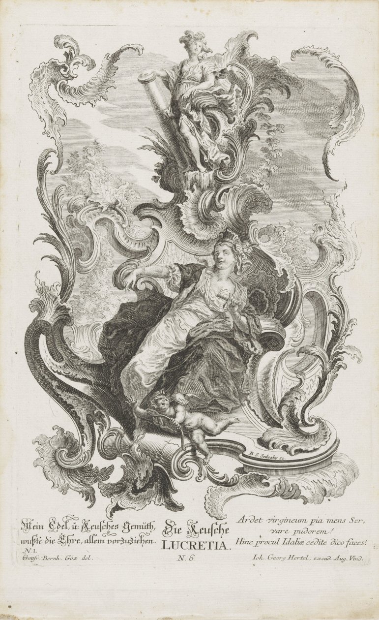 Den kyska Lucretia Die Chosen Lucretia (titel på objekt) Allegoriska figurer (serietitel) av Balthasar Sigmund Setletzky
