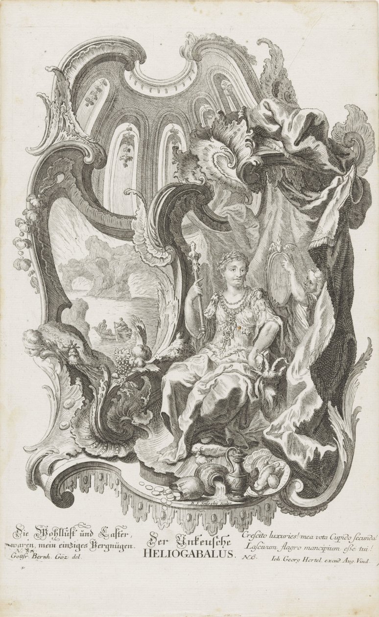 Den oguke Heliogabalus Den okaste Heliogabalus (titel på objekt) Allegoriska figurer (serietitel) av Balthasar Sigmund Setletzky