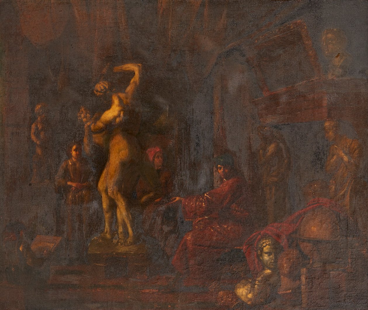 I konstnärens studio (olja på duk) av Balthasar van den (attr.to) Bossche