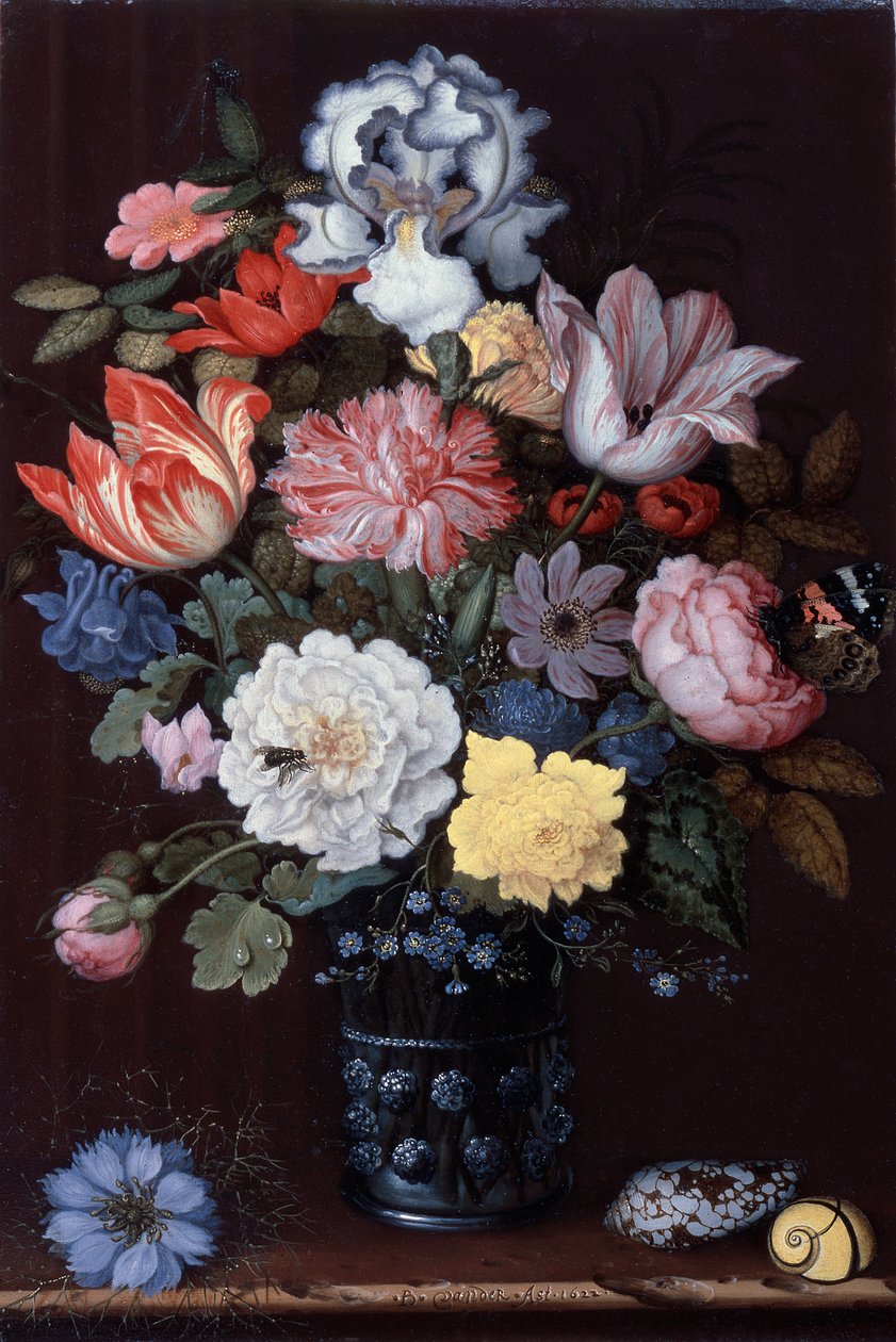Blommigt stilleben med snäckor av Balthasar van der Ast