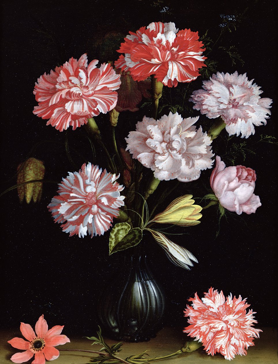 Blomstudie: Nejlikor i en vas (olja på panel) av Balthasar van der Ast