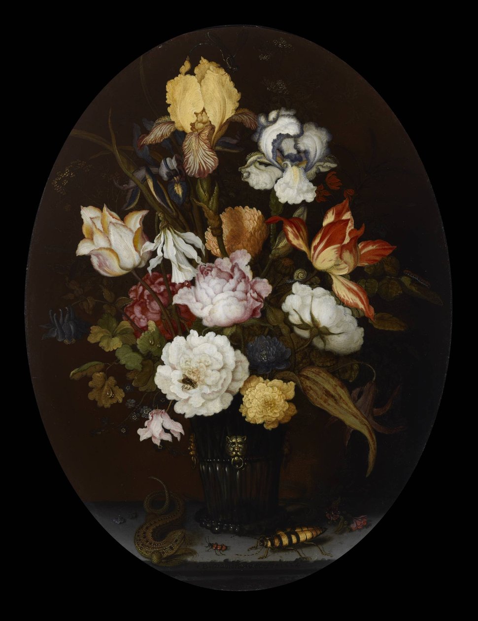 Stilleben med blommor i en glasvas av Balthasar van der Ast