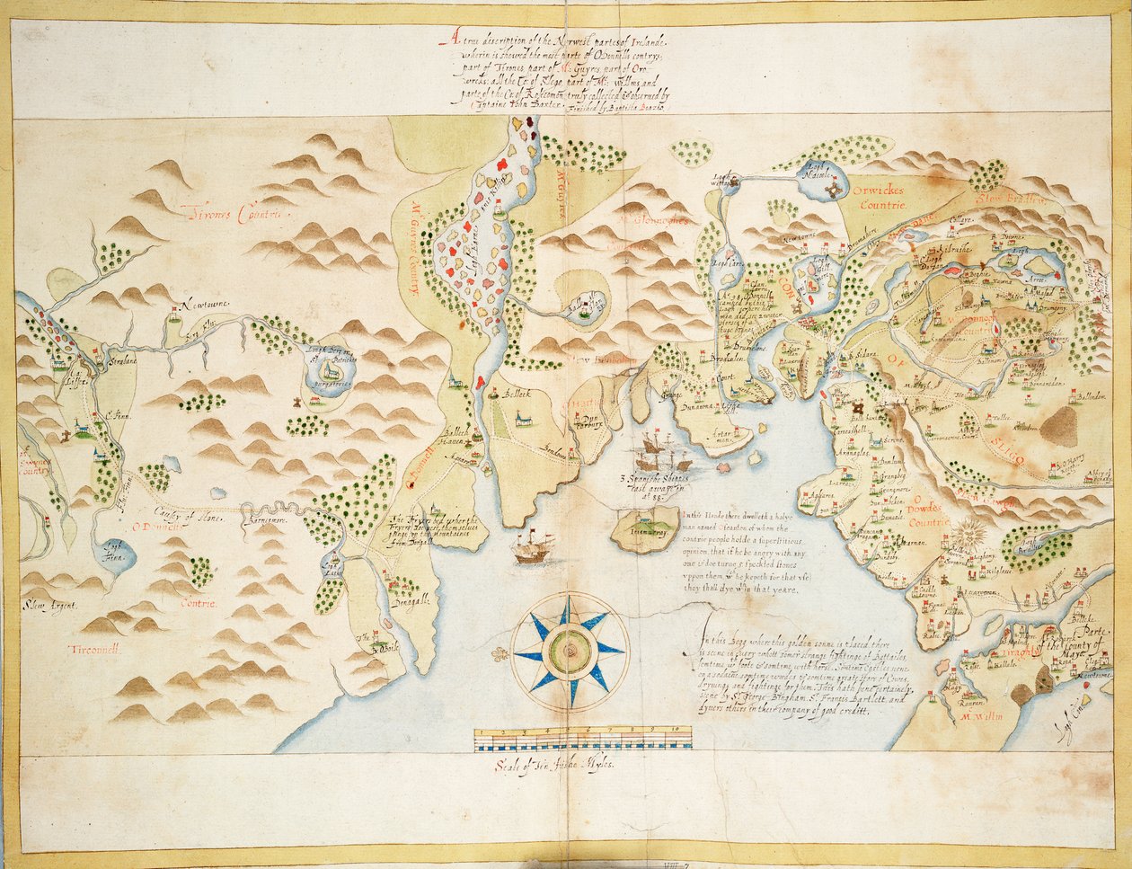 Donegal and Sligo Bays, Irland, ca 1600 (linne, papper) av Baptista Boazio