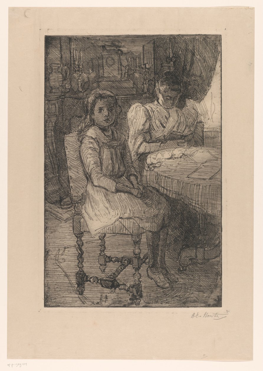 Två kvinnor vid bordet av Barbara Elisabeth van Houten (signed by artist)