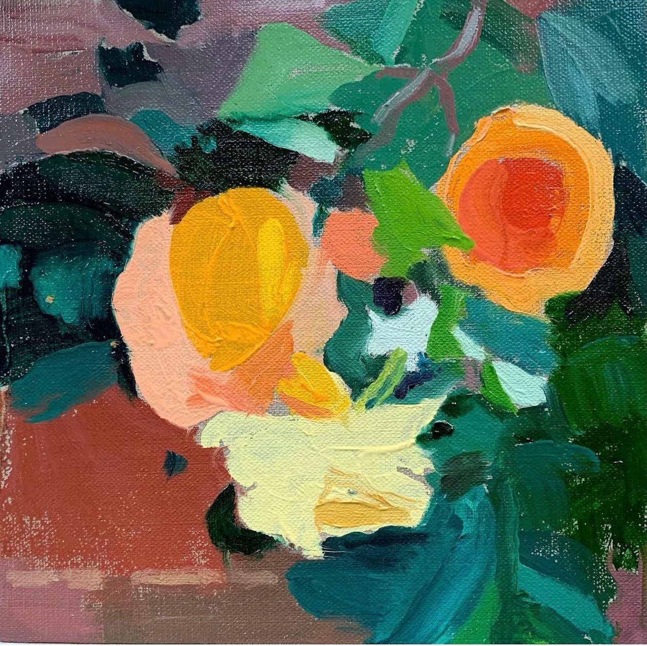 Förra sommarrosen, 2021 (olja på dukskiva) av Barbara Hoogeweegen
