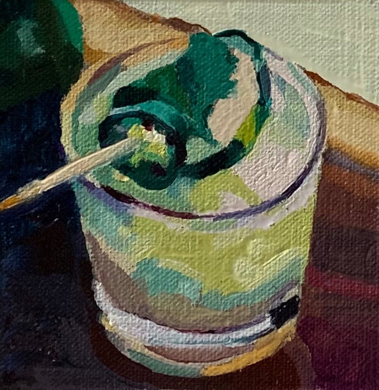 cocktail 2, 2019 (olja ombord) av Barbara Hoogeweegen