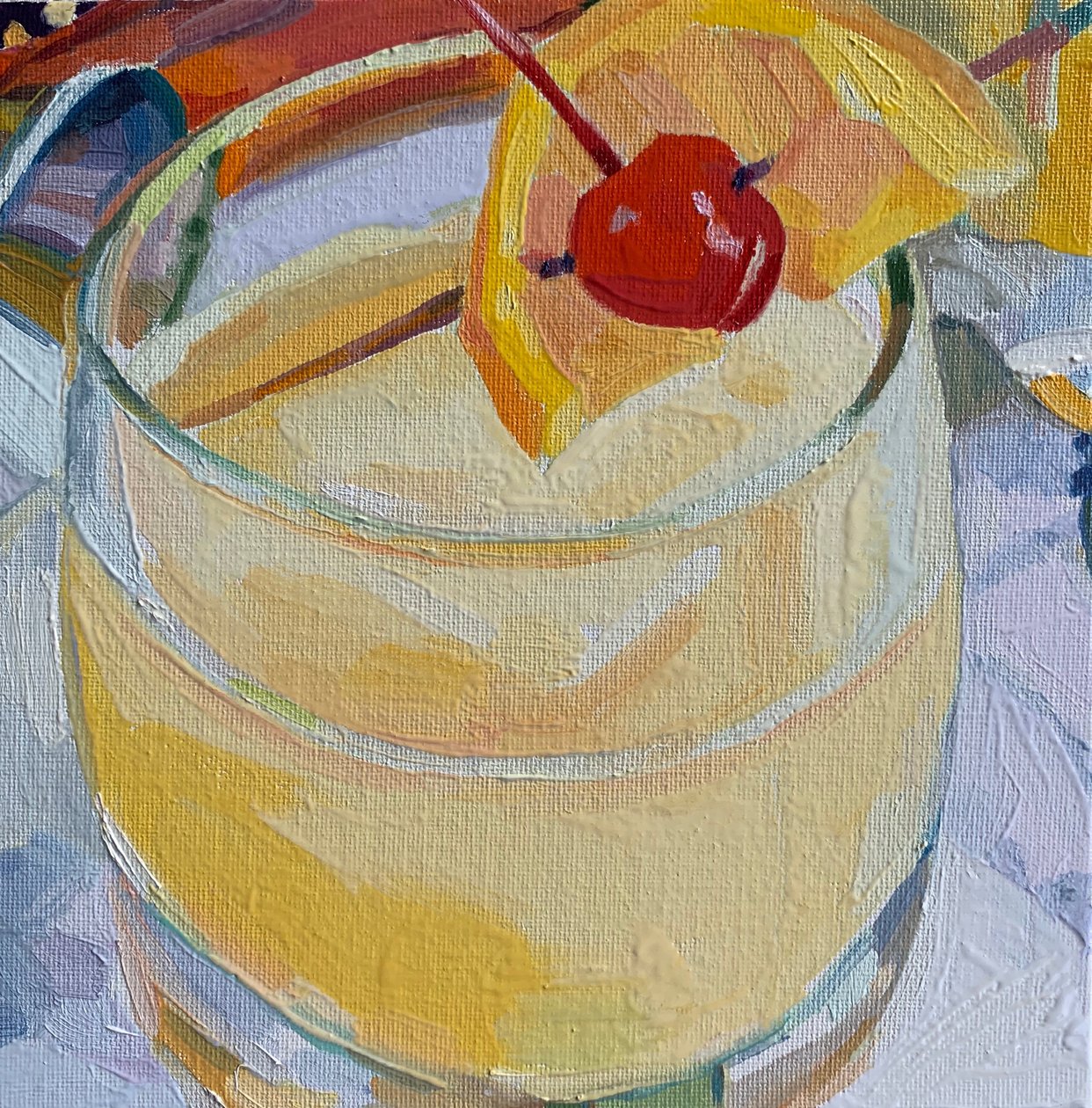 cocktail 7, 2019 (olja ombord) av Barbara Hoogeweegen