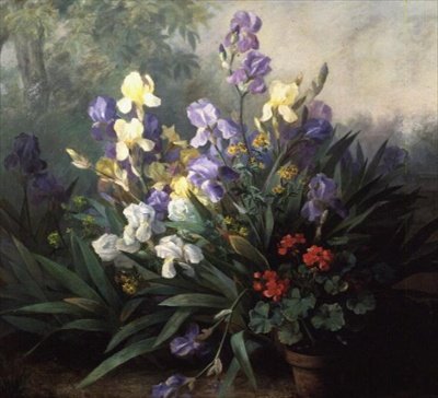 Blommigt landskap med iris av Barbara Koch