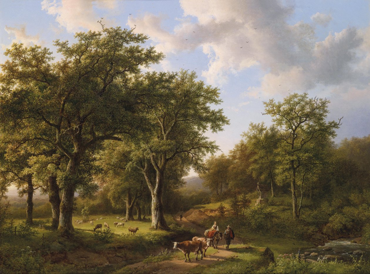 Waldlandschaft mit Hirten und Vieh av Barend Cornelis Koekkoek