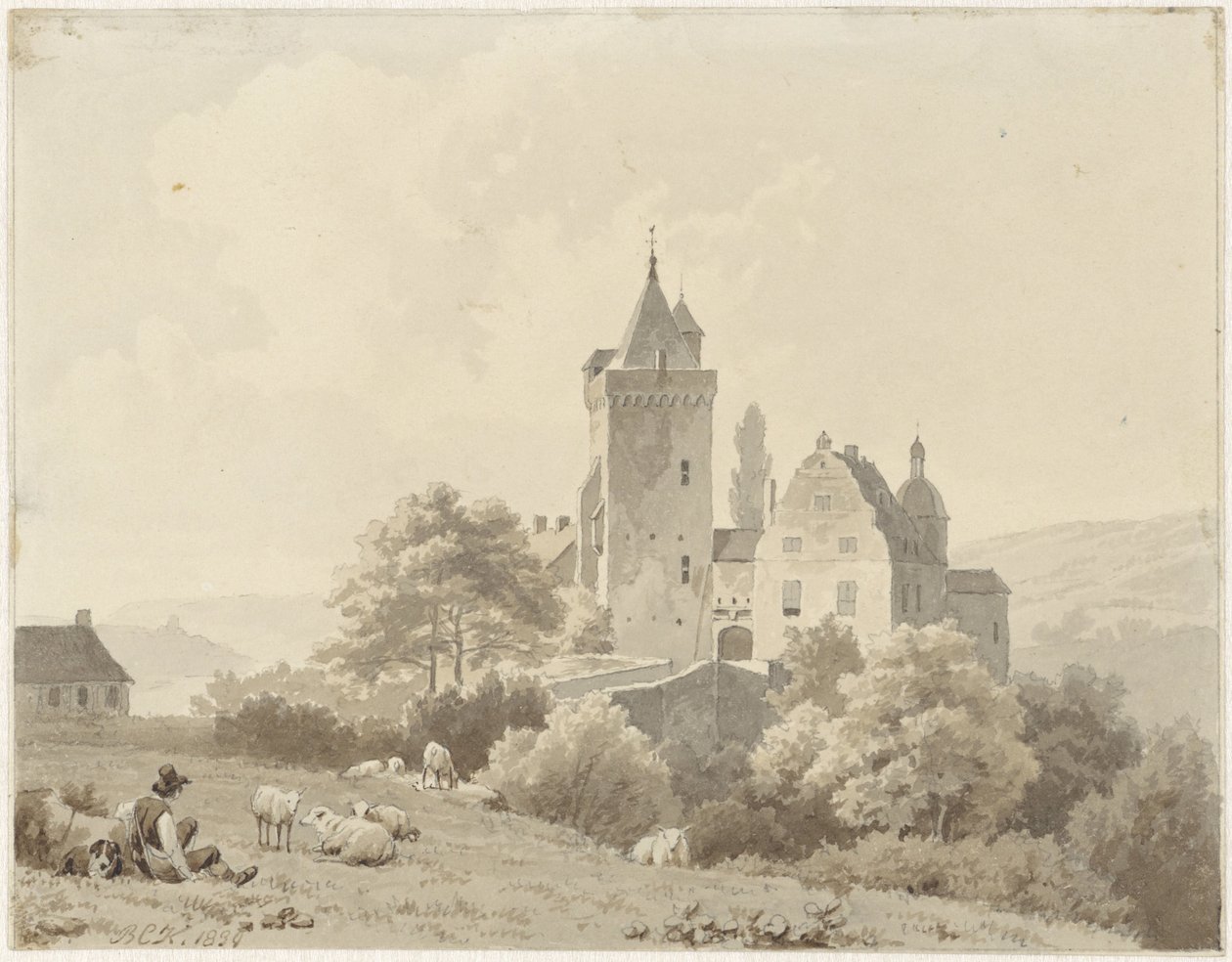 Vilande herde på Schloss Lansberg av Barend Cornelis Koekkoek