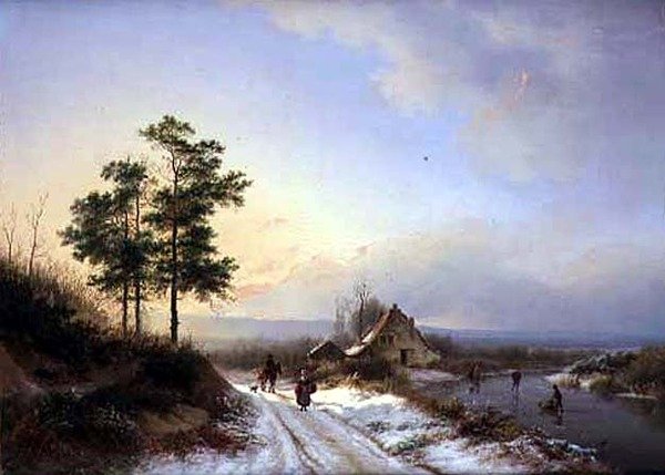 Vinterlandskap (olja på duk) av Barend Cornelis Koekkoek